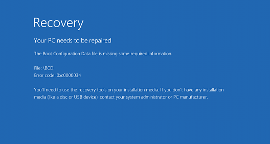 Fix Boot Configuration Data Is Missing Error Windows 10/8/7