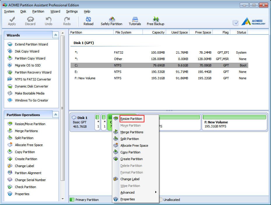 Effectively Resize Partition without Losing Data in Windows 7