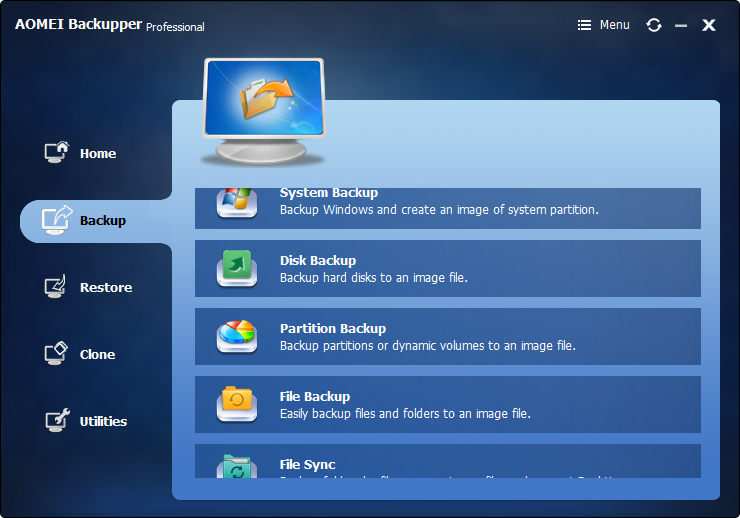 Screenshot of AOMEI Backupper Standard