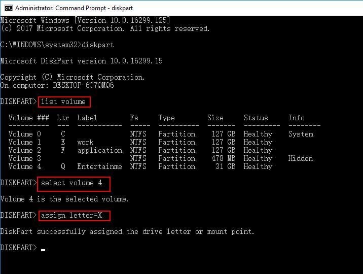 command prompt diskpart assign drive letter