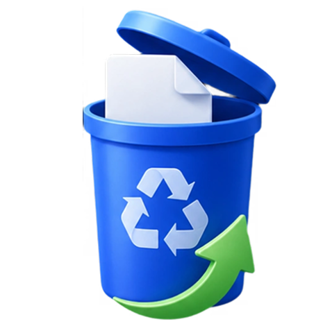 A blue Recycle Bin with a recovery arrow