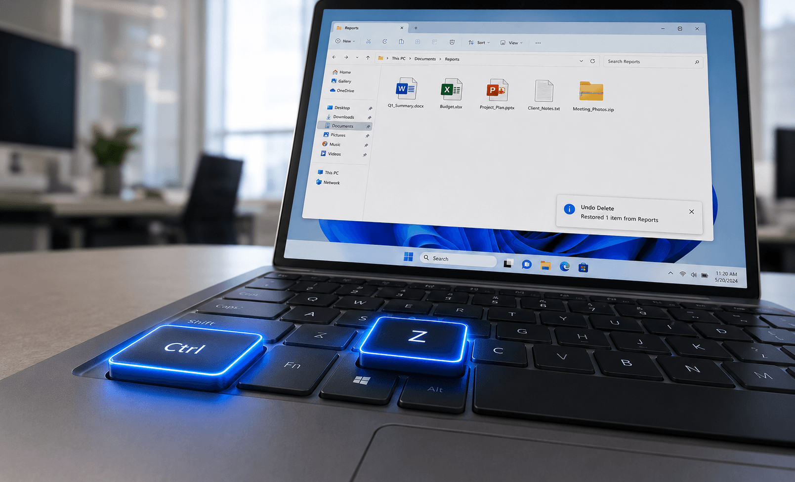 Using Ctrl and Z keys to undo a deletion