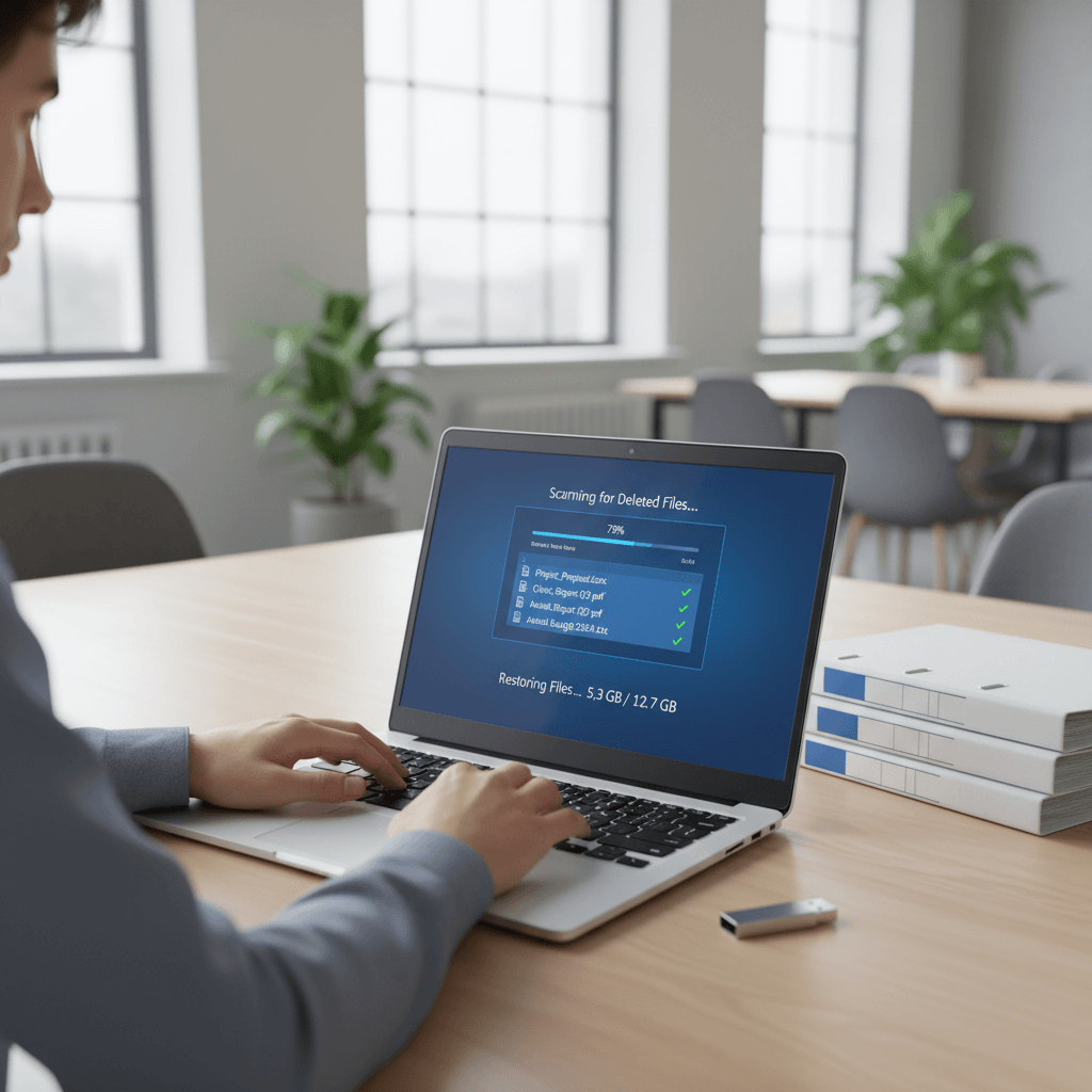 AOMEI FastRecovery scanning deleted files on a laptop