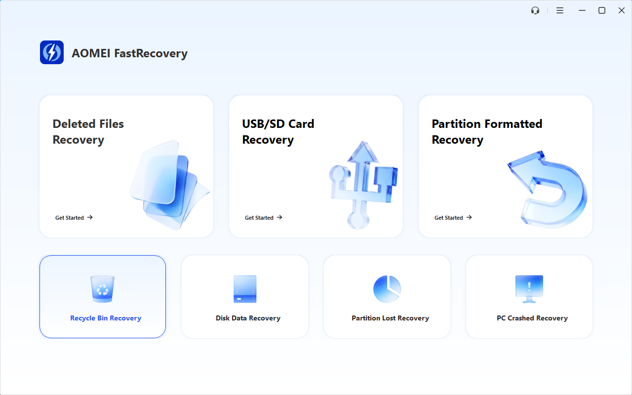 Choose Recycle Bin Recovery in AOMEI FastRecovery