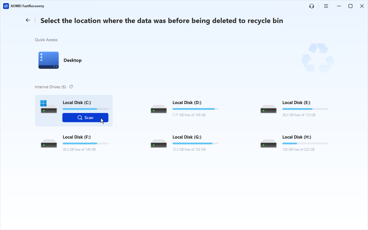 Select the original drive and start scanning