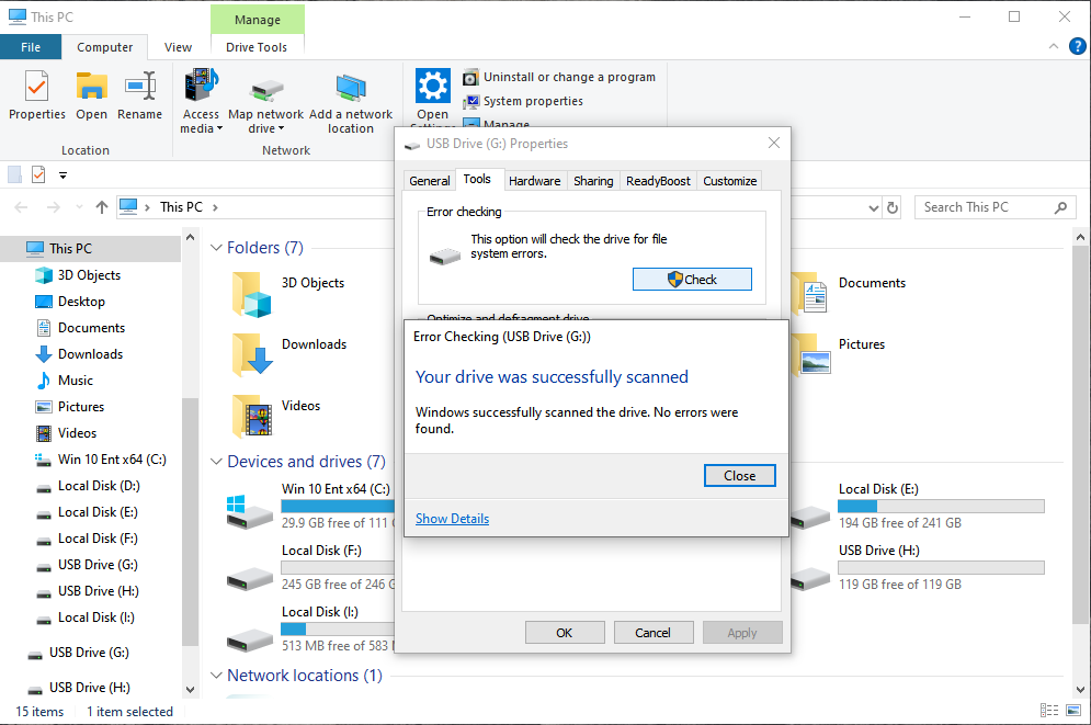 Windows Error Checking steps for a USB drive