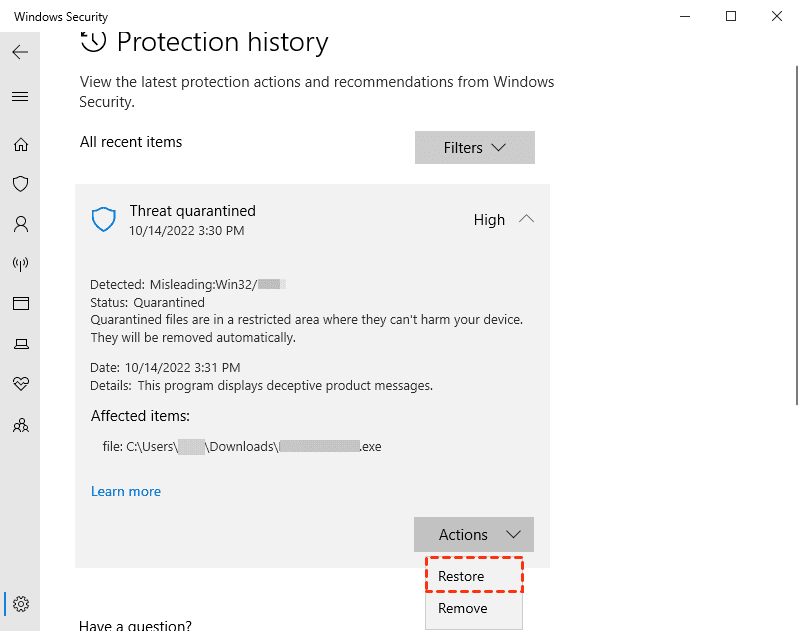 Windows Security Protection History Examples Can’t Restore Quarantined Files in Windows Defender? Here’s What to Do
