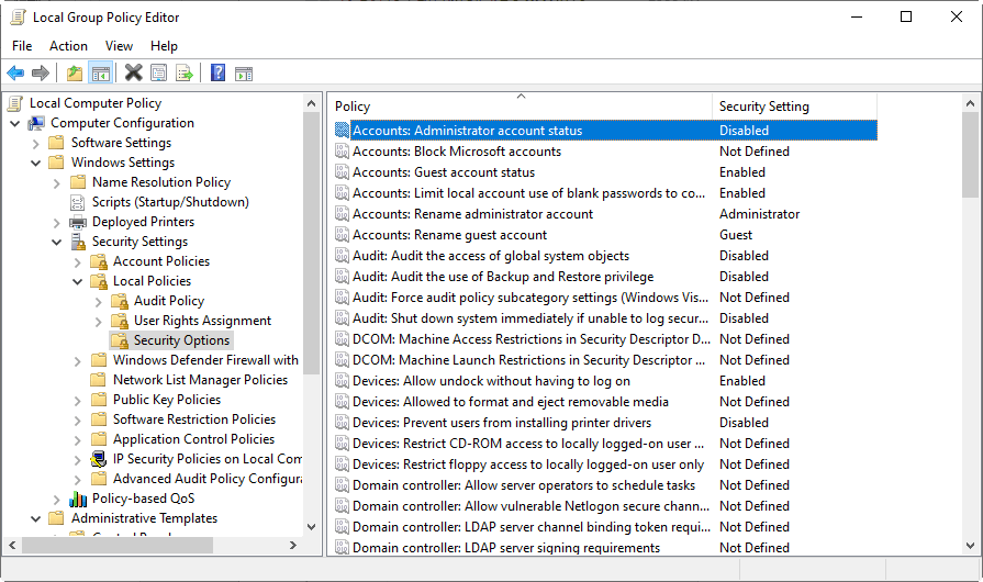 disable administrator group policy