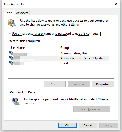 cancel the password to use this computer