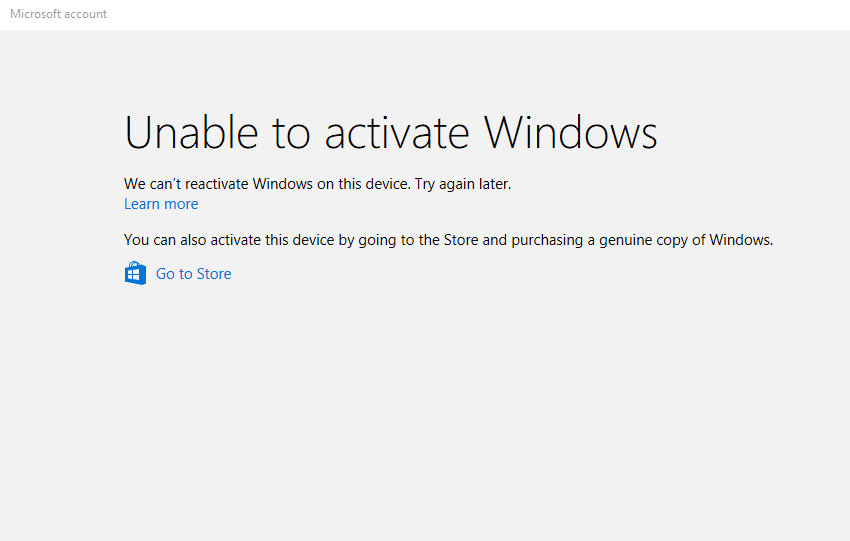 unable to activate windows 10