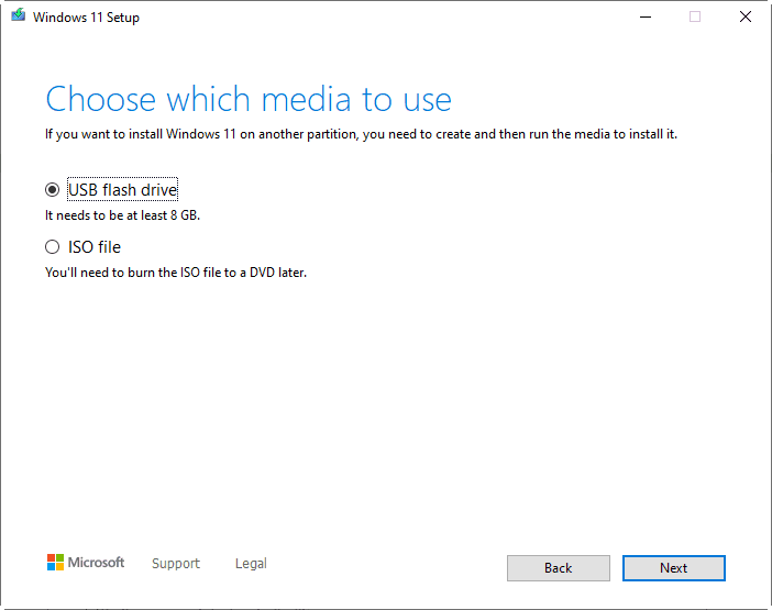 choose USB to create installation media