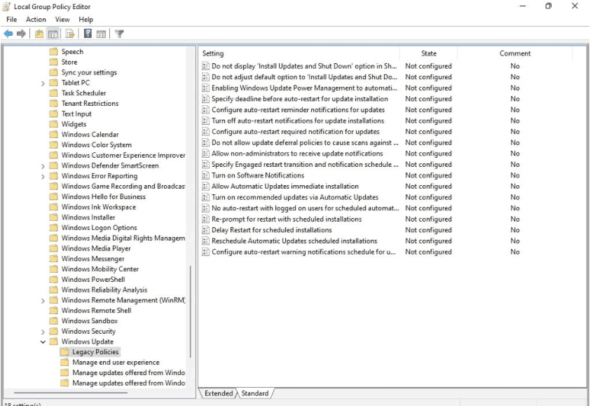 windows update legacy policies