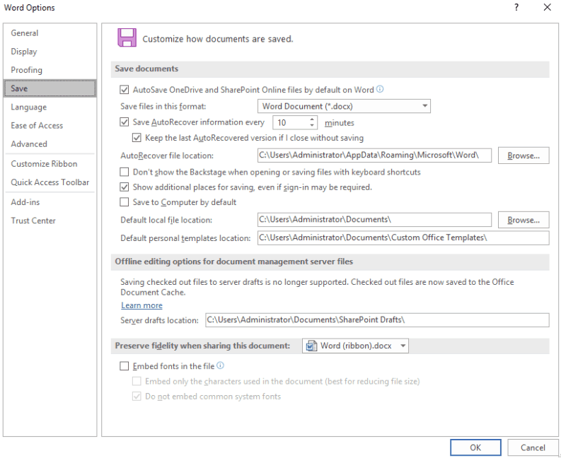 word options auto recover