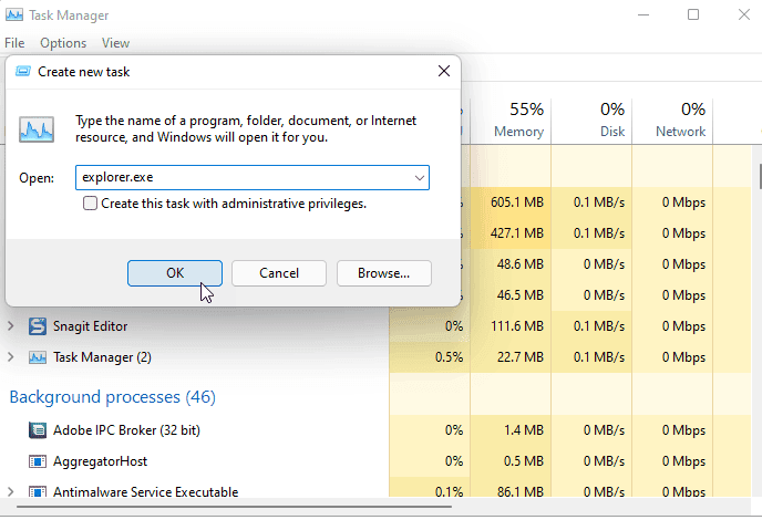 task manager create new task